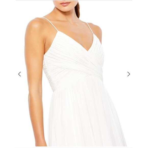New MAC DUGGAL 2650 (XL) White Chiffon Spaghetti Strap Pleated Bodice Midi Dress - Picture 16 of 16